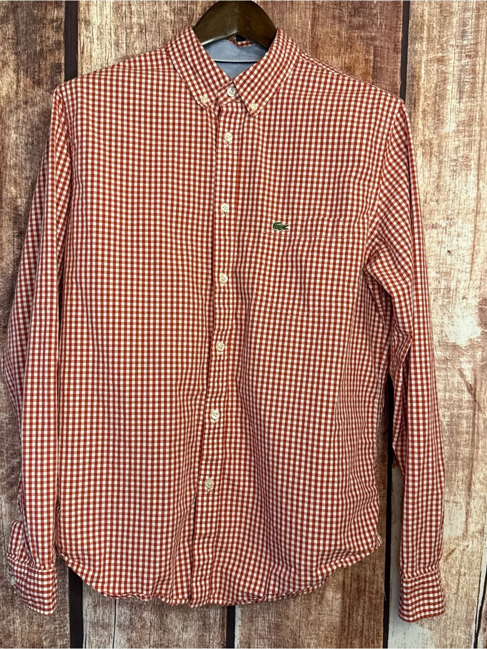 Lacoste Red and White Gingham Button-Down Shirt